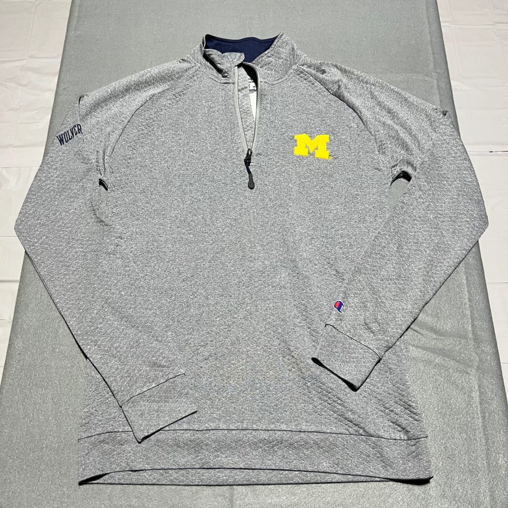 Champion Michigan Wolverines Quarter Zip Pullover Grey Diamond Texture Mens S